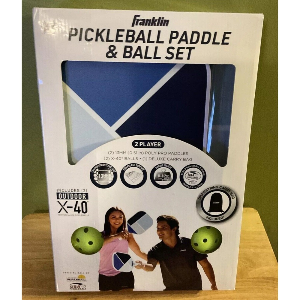 Franklin Pickleball Paddle & Ball Set With Drawstring Carry Bag, 2 Players